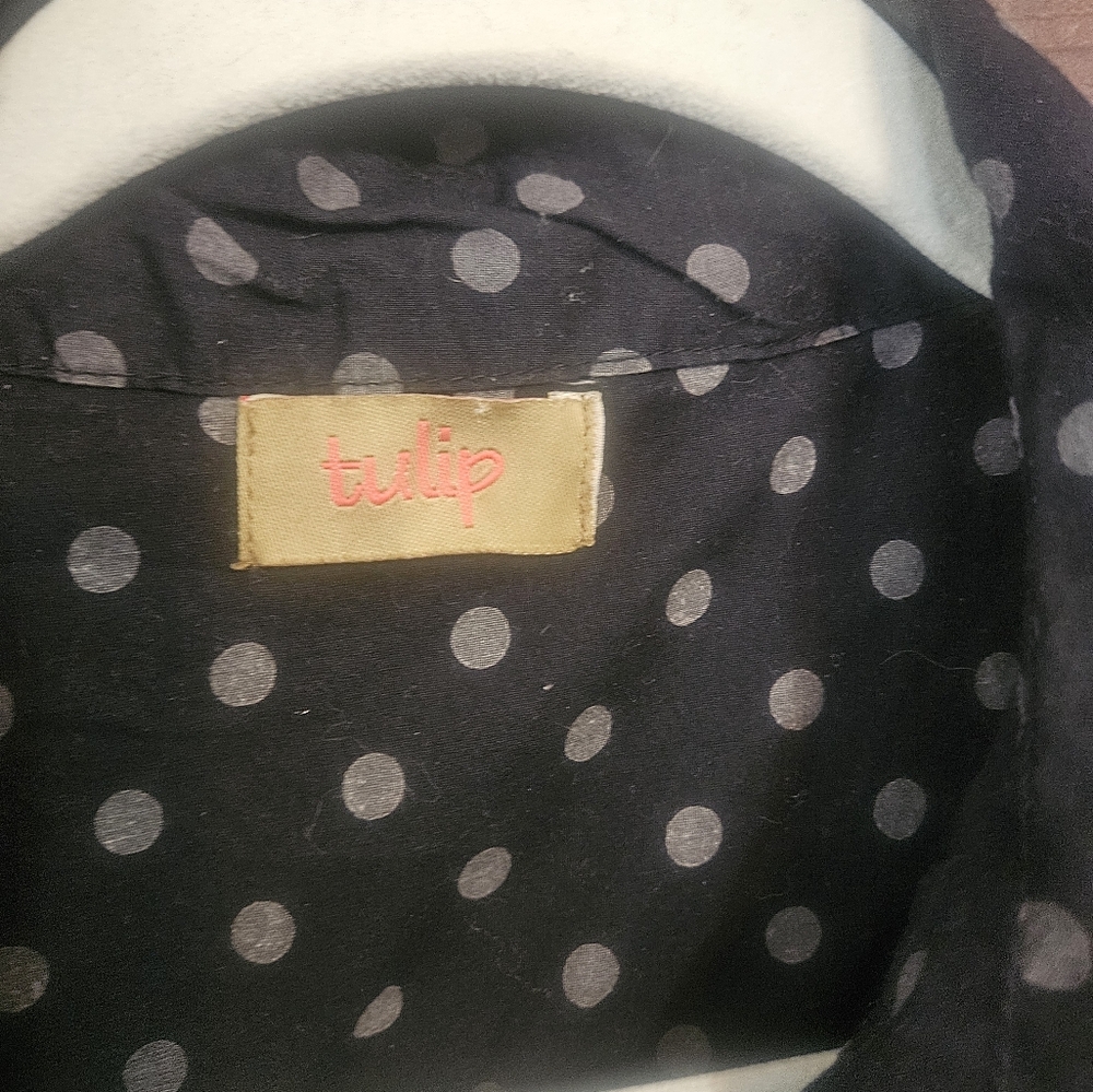 TULIP STYLISH TUNIC! POLKA DOT.BIG MOP BUTTONS. FABULOUS DESIGN.LONGER REAR!EUC♡ - Picture 4 of 8